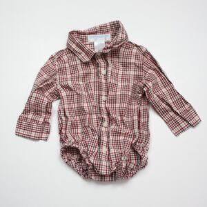 Janie and Jack Onesie Baby Boys Size 0-3m Red Plaid Button Down One Piece
